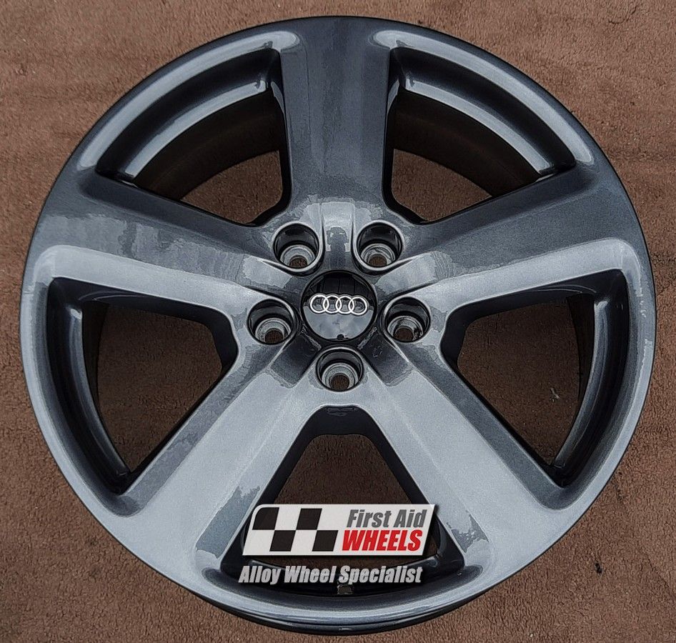 R119CG EXCHANGE SERVICE - AUDI A4 A6 4x18" GENUINE S-LINE 5 SPOKE COARSE GRAPHITE ALLOY WHEELS